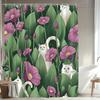 1pc Cat Funny Animal Pattern Shower Curtain Vivid Floral Leaves Background Design Fun And Interesting Bathroom Decor Polyester