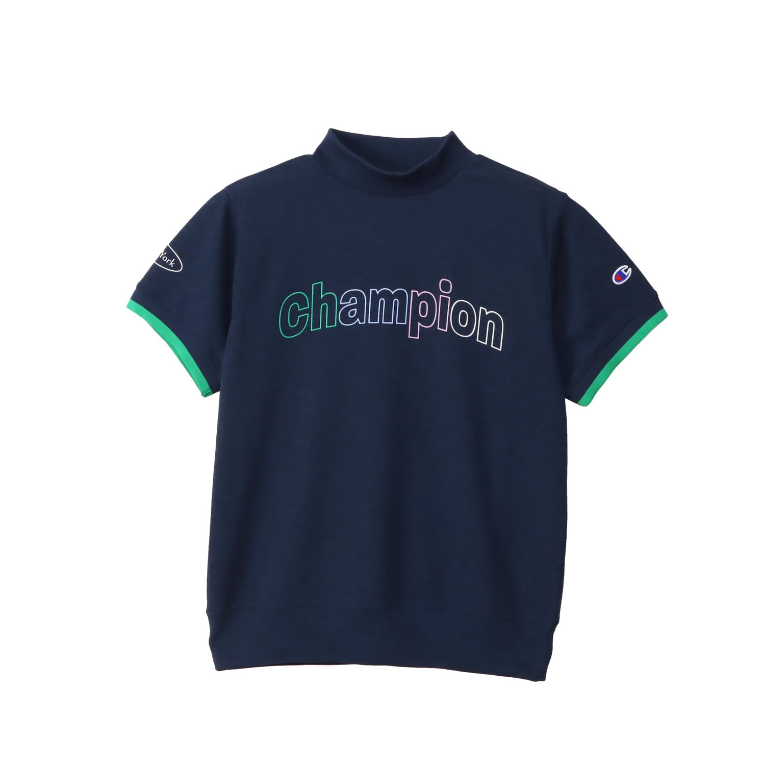 

Champion Футболка с коротким рукавом UV Quick Graphic Logo с высоким воротом, темно-синяя, Защита, Сушка, Принт, CW-BG304, Женская,