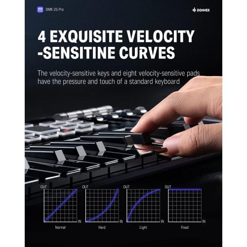 Donner DMK-25 PRO USB MIDI Keyboard Controller, 25 Keys, Velocity Sensitive, Touch Sliders, OLED Screen, Backlit Pads, Music Production, Mac/PC Compat