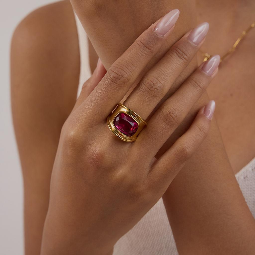 Youthway Vergoldeter Edelstahl Geometrischer Mode Ring Wasserdicht Antiallergisch Farbecht Modeschmuck Unisex