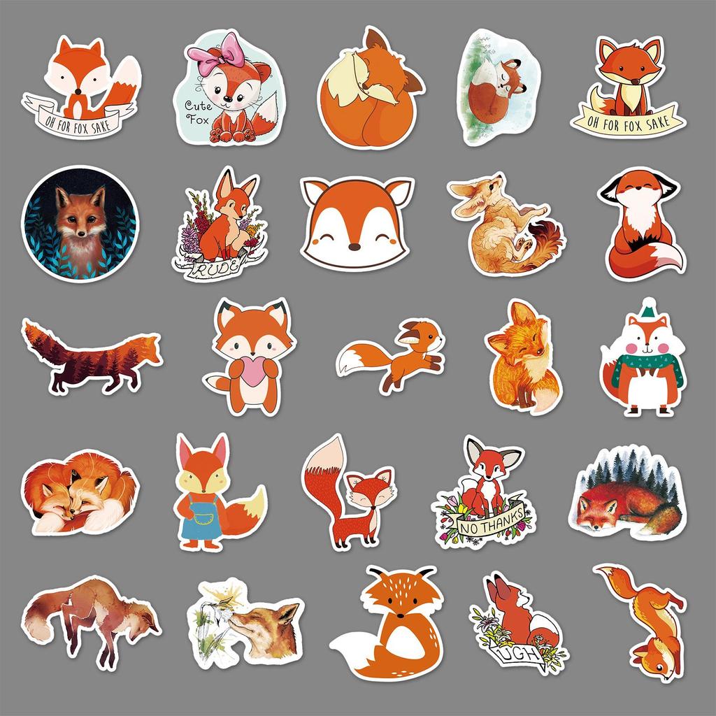 50pcs Cartoon Fox Decorative Stickers for Suitcase, Scooter, Refrigerator, and Car