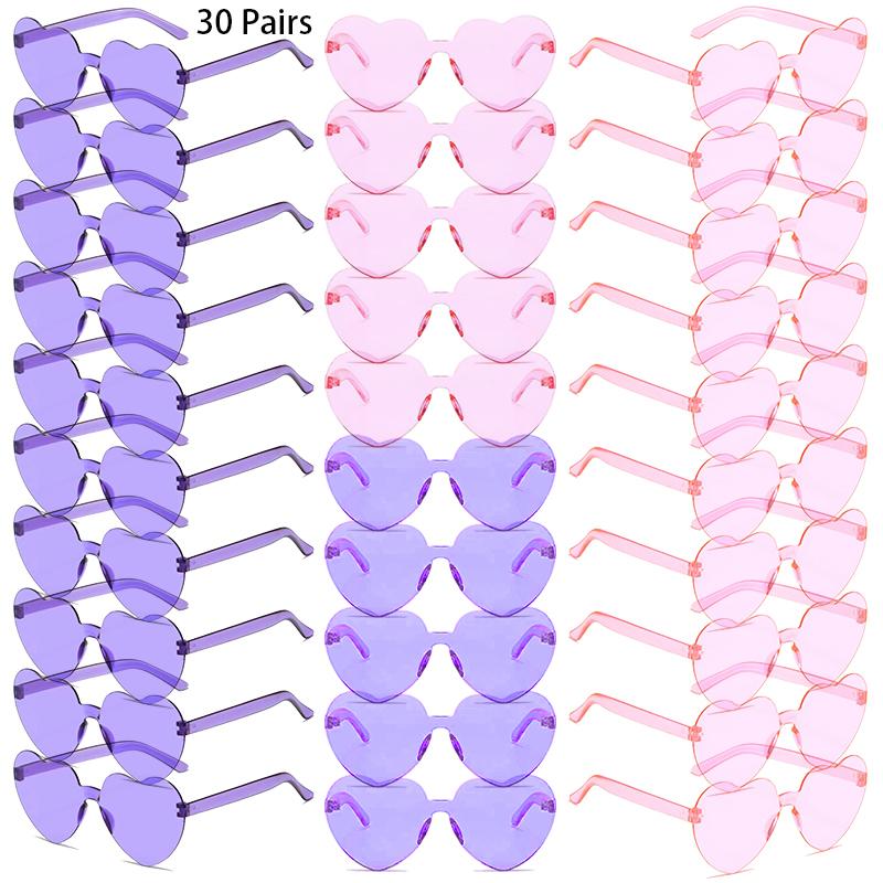 30 Pairs Per Set Heart Shaped Sunglasses Cute Rimless Solid Color Beach Vacation Shades Women Fashion Design Rave Sun Glasses