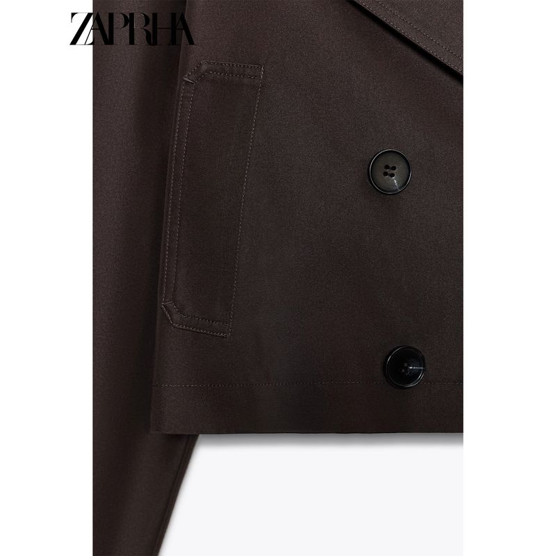 Zaprha 2025 Autumn New British Style Double Breasted Lapel Double Placket Short Trench coat Outerwear 3046259