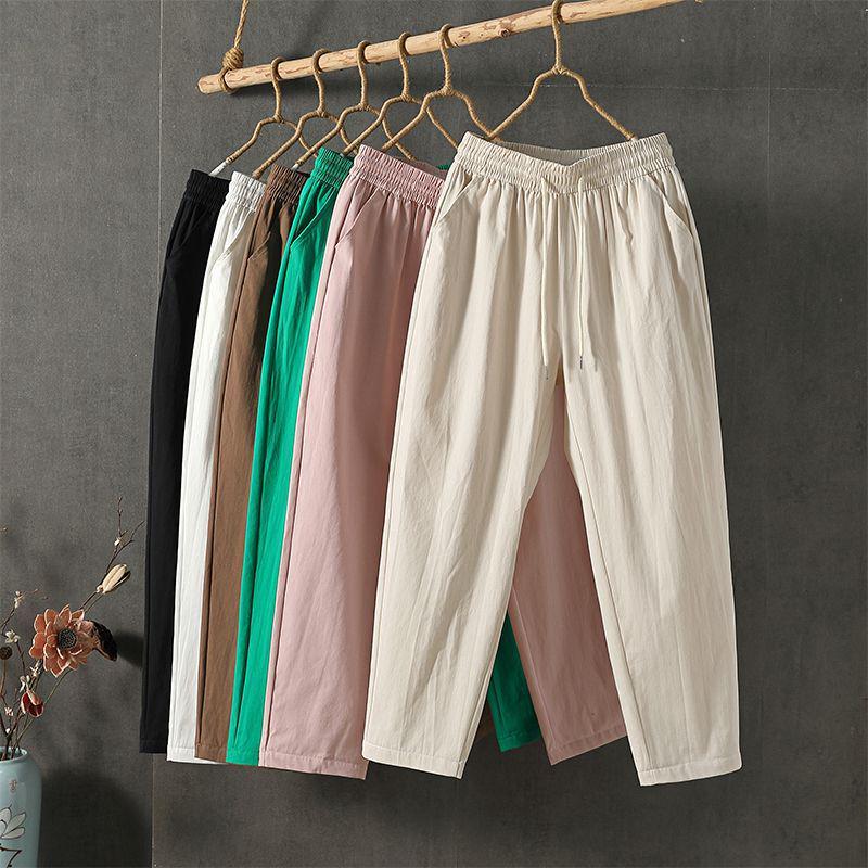 Women's Cotton & Linen Slimming Loose Straight-Leg Pants - Versatile Spring/Autumn Nine-Tenth Length