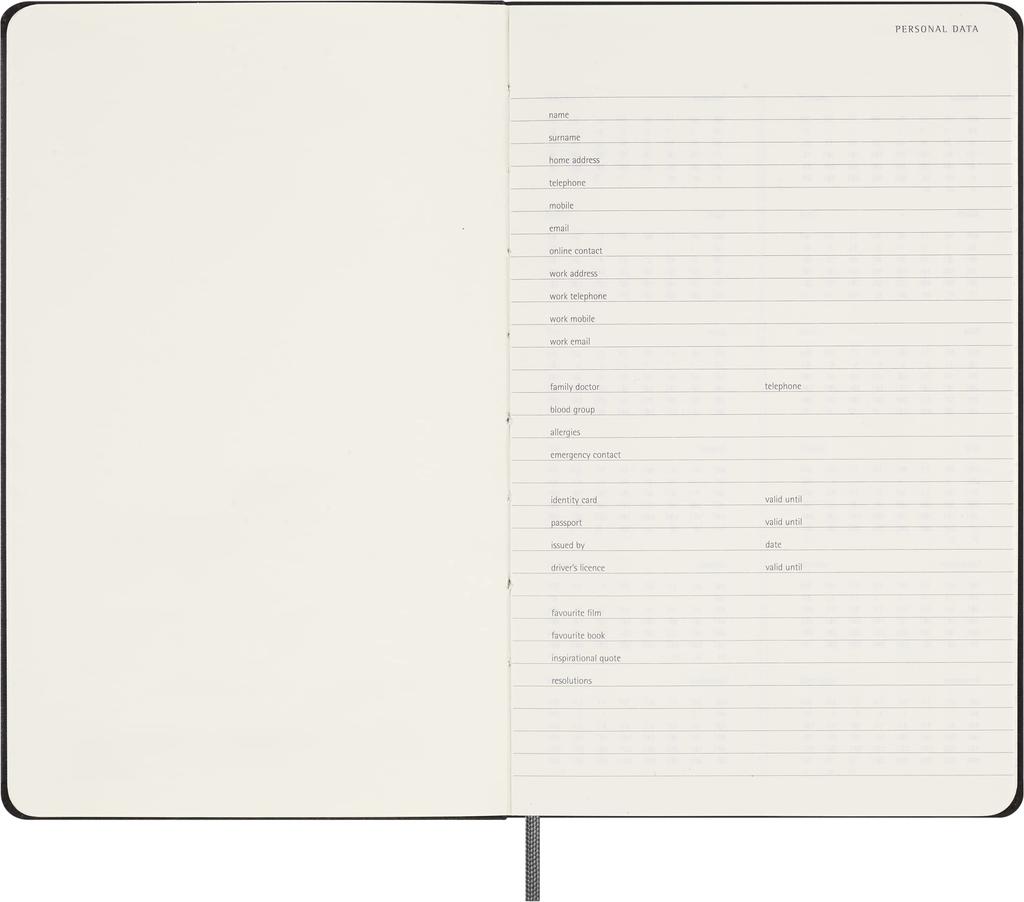 Moleskine Undated 12 Month Weekly Diary Hardcover Large Size wide x 21cm Black DUNDB12WN3 (13cm long)