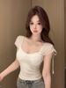 Summer new French gentle wind lace-up mesh stitching sleeveless sling vest women's slim and thin versatile top