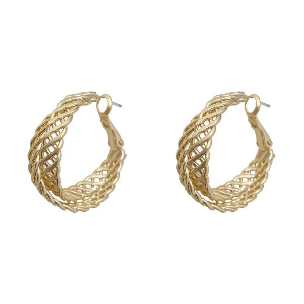 Korean Minimalist Silver Color Braided Hoop Earrings Hollow Twisted Circle Earrings for Women Party Daily Wear Statement Jewelry