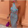 Summer Sexy Print One Shoulder Dress Women Elegant Retro Backless High Street Dresses Female Fashion Chic Slim Sleeveless Party Clothes