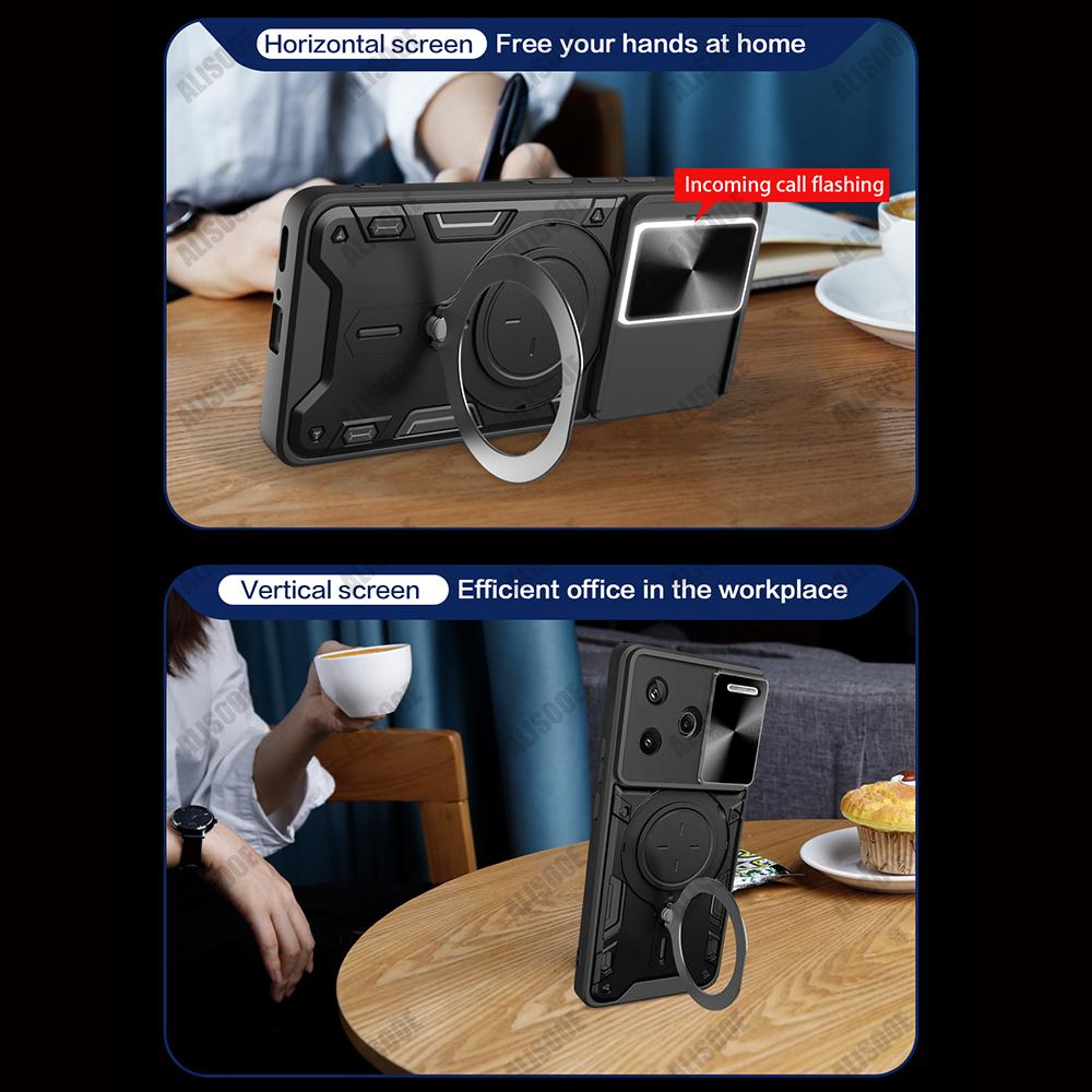 Funda for Redmi Note 13 / 13 Pro Plus 5G Case for Xiaomi Redmi Note 13 Pro 4G Case Slide Camera Armor Magnetic Ring Stand Cover
