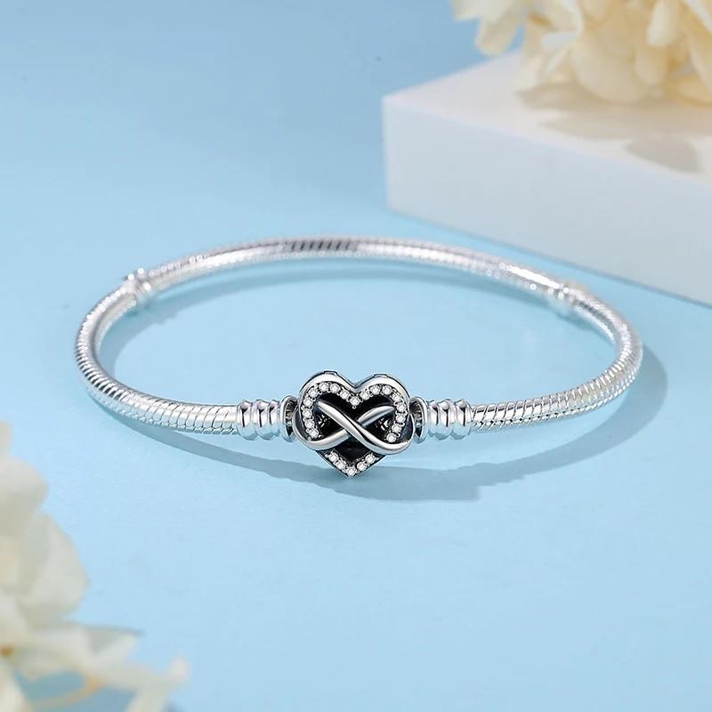 Originale 925 Sterling Sølv Armbånd Armbånd Krystallkule Kjærlighet Hjertelås Perler Charms Moments Armbånd For Kvinner DIY smykker
