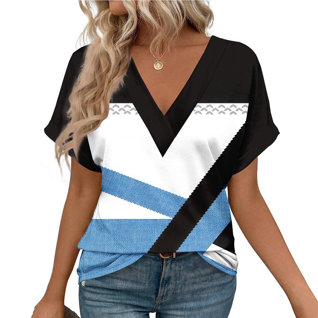 T-skjorter Kortermede T-skjorter med V-hals Damemote Topper Trendy Lette Myke Uformelle Sommerantrekk