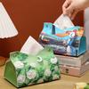 Vintage PU Leather Tissue Box Holder Oil Painting Durable Napkin Container Decorative Car Tissue Box Bathroom