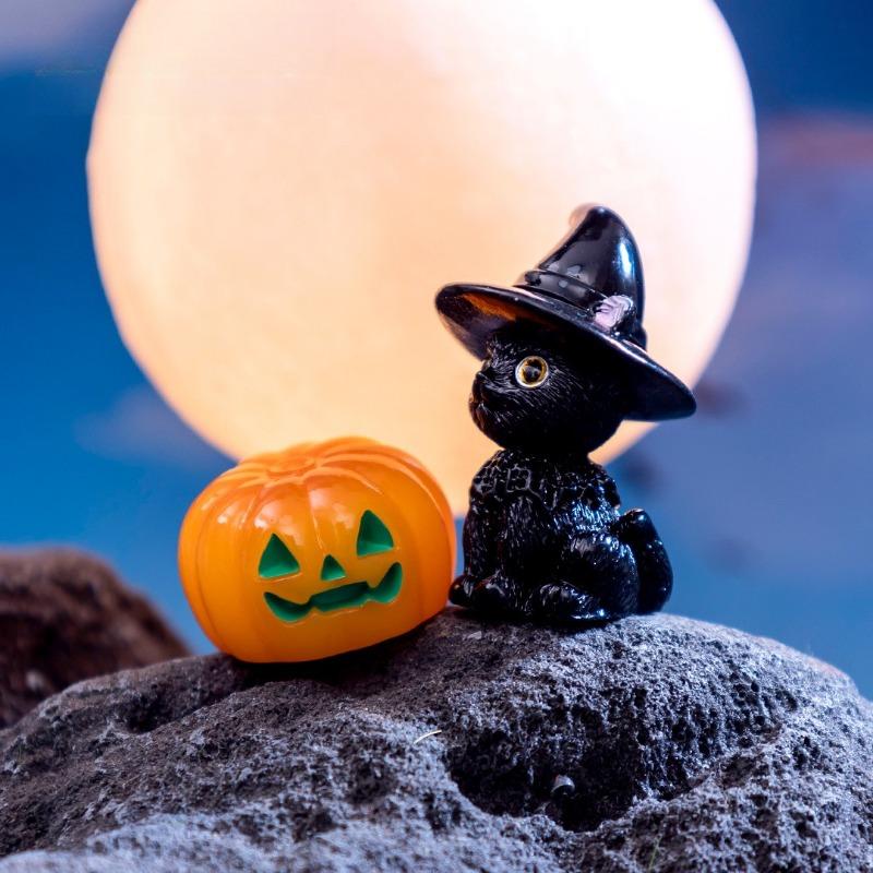 12PC Halloween Ornament Cartoon Witch Ghost Pumpkin Figurine Micro Landscape Dollhouse Model Car Interior Desktop Decoration