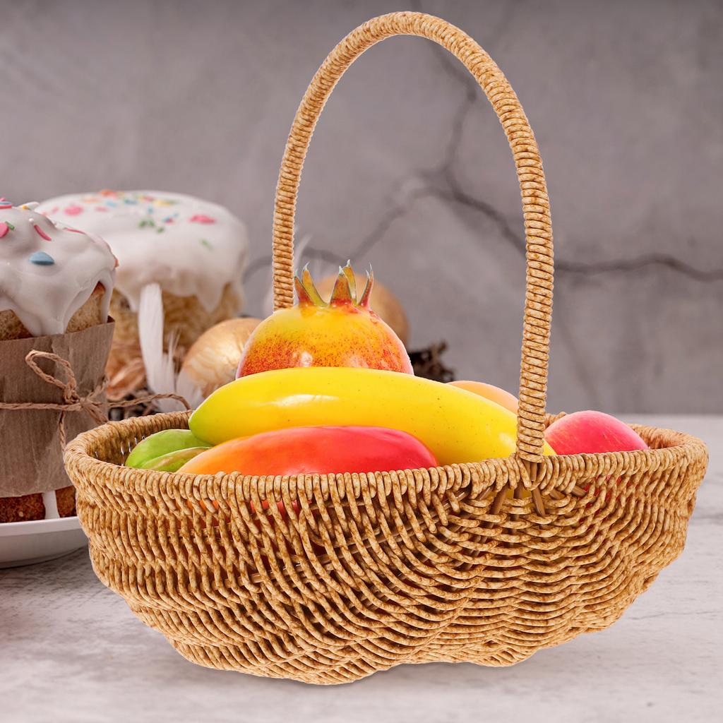 Portable Hand Woven Storage Basket Imitation Rattan Picnic Basket Fruit Vegetable Bread Holder Woven Baskets Fruit Container