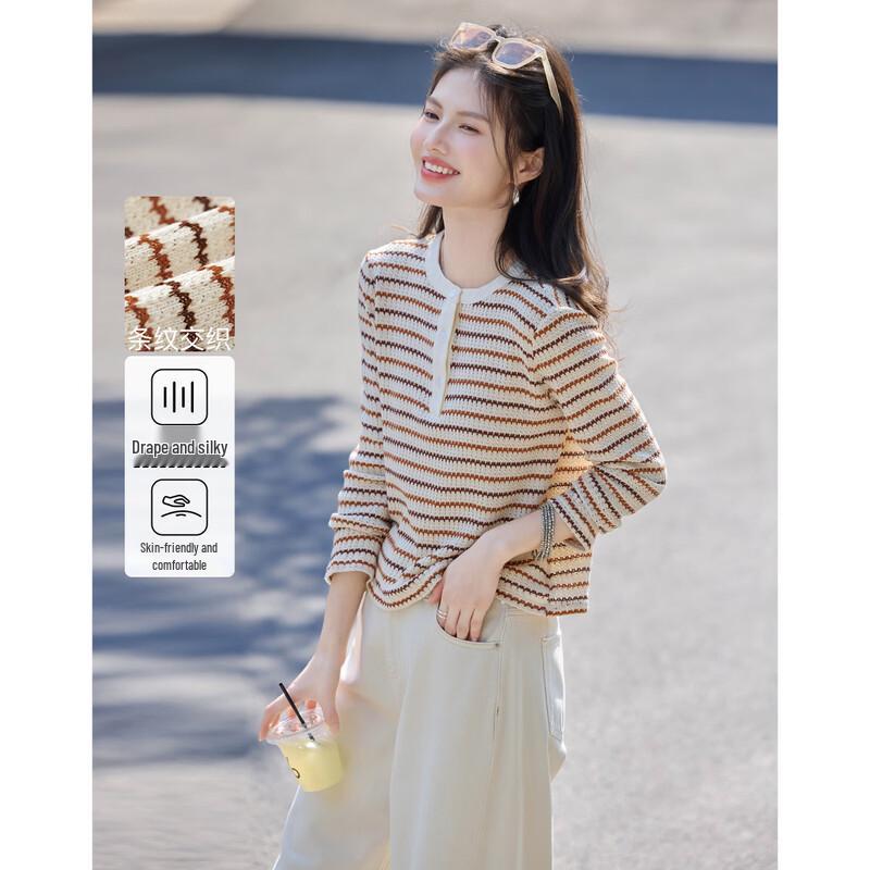 Women s Korean Style Striped Knit Sweater L