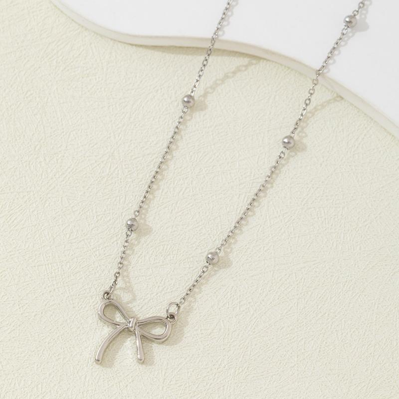 Minimalist Bow Beaded Pendant Necklace for Women Fashion Gold Color Bowknot Adjustable Clavicle Chain Fashion Zircon медный
