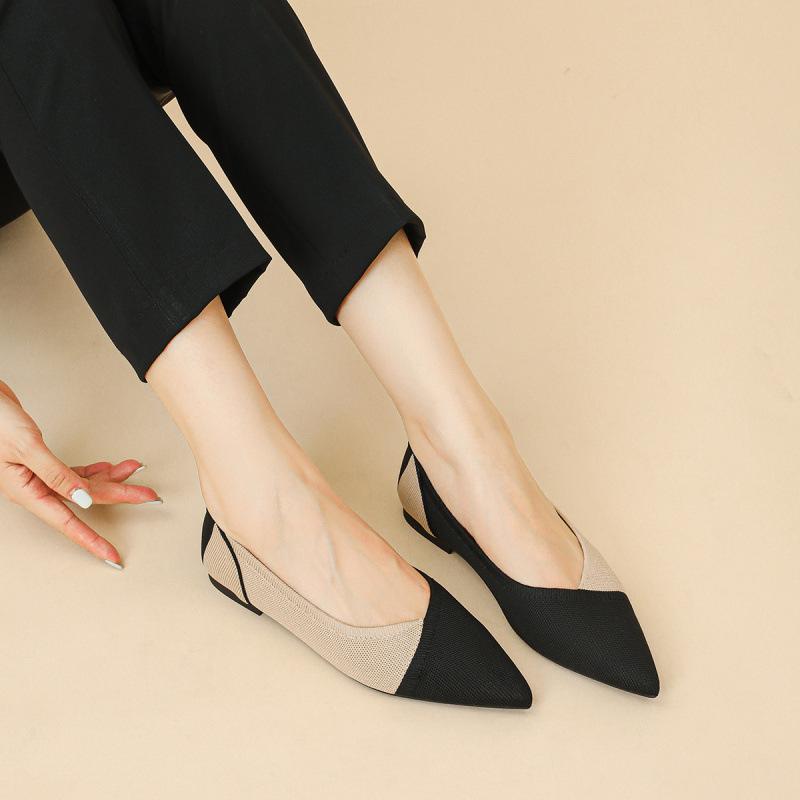 Spring and Autumn Color Matching Single Shoes Pointed Doudou Shoes Knitted Flats Casual Versatile Soft Sole Pregnant Women Fly Knitting