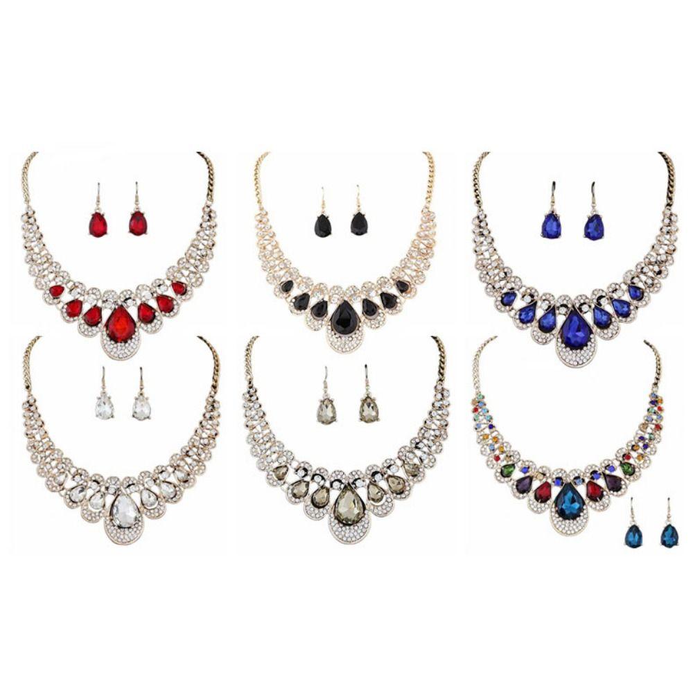 

Retro Necklace Earrings Set Water Drop Shaped Drop Earrings Luxury Pendant Choker Christmas синій