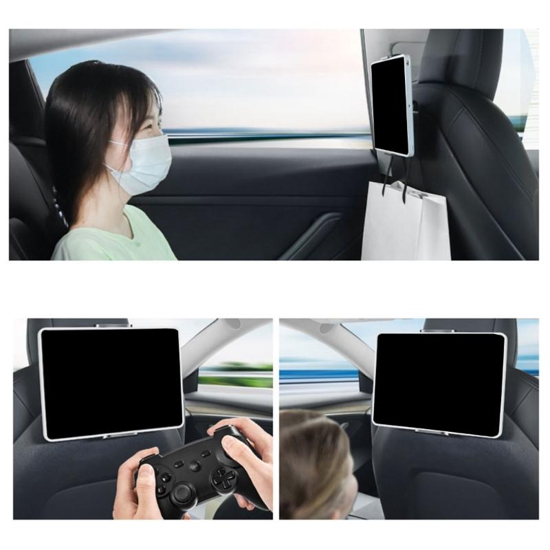 Back Seat Phone Holder with 2 Hooks Compatible For Car 3/Y 360 Degree Rotate Stand Support Tablet Interior Accessories