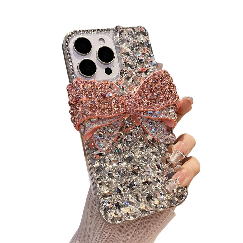 Luxurious Full Diamond Three-dimensional Bow Suitable for Apple 16promax Mobile Phone Case Ipnoe15 Gem 14 13 Women 17