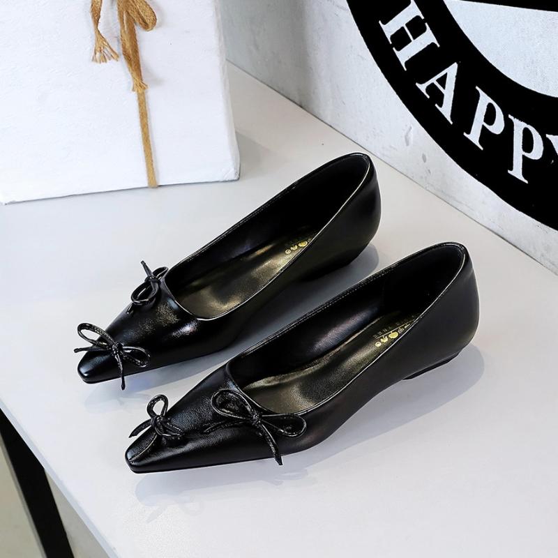 

Korean Style French Style Pointed Fairy Shoes With A Shallow-Mouthed Bow To Make You Look Slim Single Shoes For Women Fashion 35