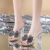 Rhinestone With Bow Shoes for Women Heeled Transparent Woman Slippers Open Toe Slides On Sale Designer Luxury 2025 Trend Sandals