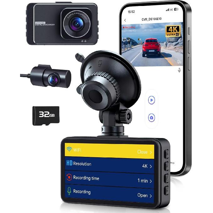 

PGYIOO! Dash Cam, Dash Cam Front and Rear,4K+2.5K Ultra HD Dash Camera,175°+160° Wide Angle, Car Camera, Included 32GB SD Card, Night Vision, 24