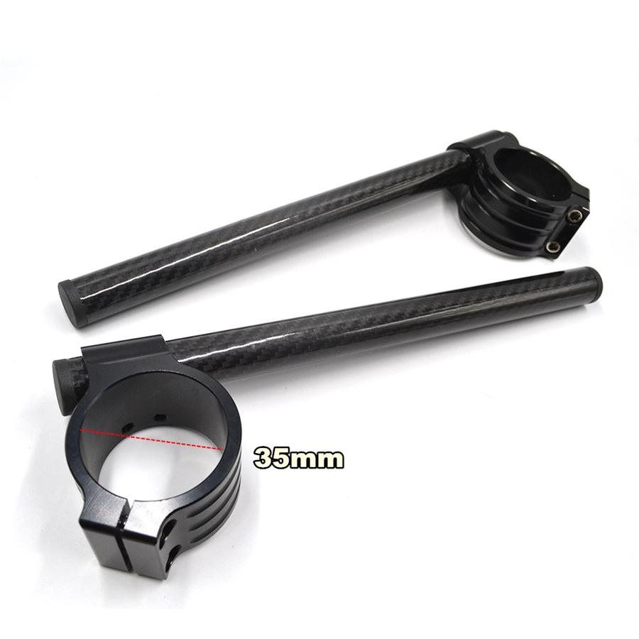 100% Real Carbon Fiber Clip-On Motorcycle 7/8" Handlebars 35mm Fork Tube For Cafe Racer Universal