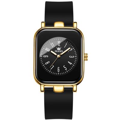 Relógio Feminino, À Prova d'Água, Luminoso, Pulseira de Silicone, Movimento a Quartzo Japonês, branco (pulseira de silicone preta caixa dourada mostrador preto)