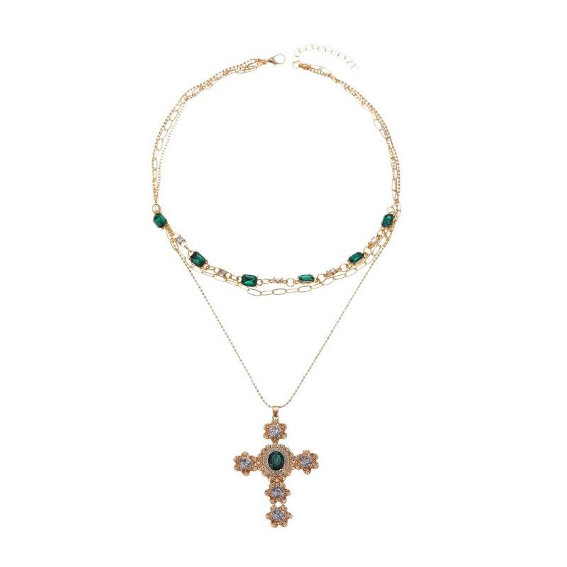 Diamond-encrusted cross necklace, retro niche light luxury, high-end stacking accessories, women's collarbone chain