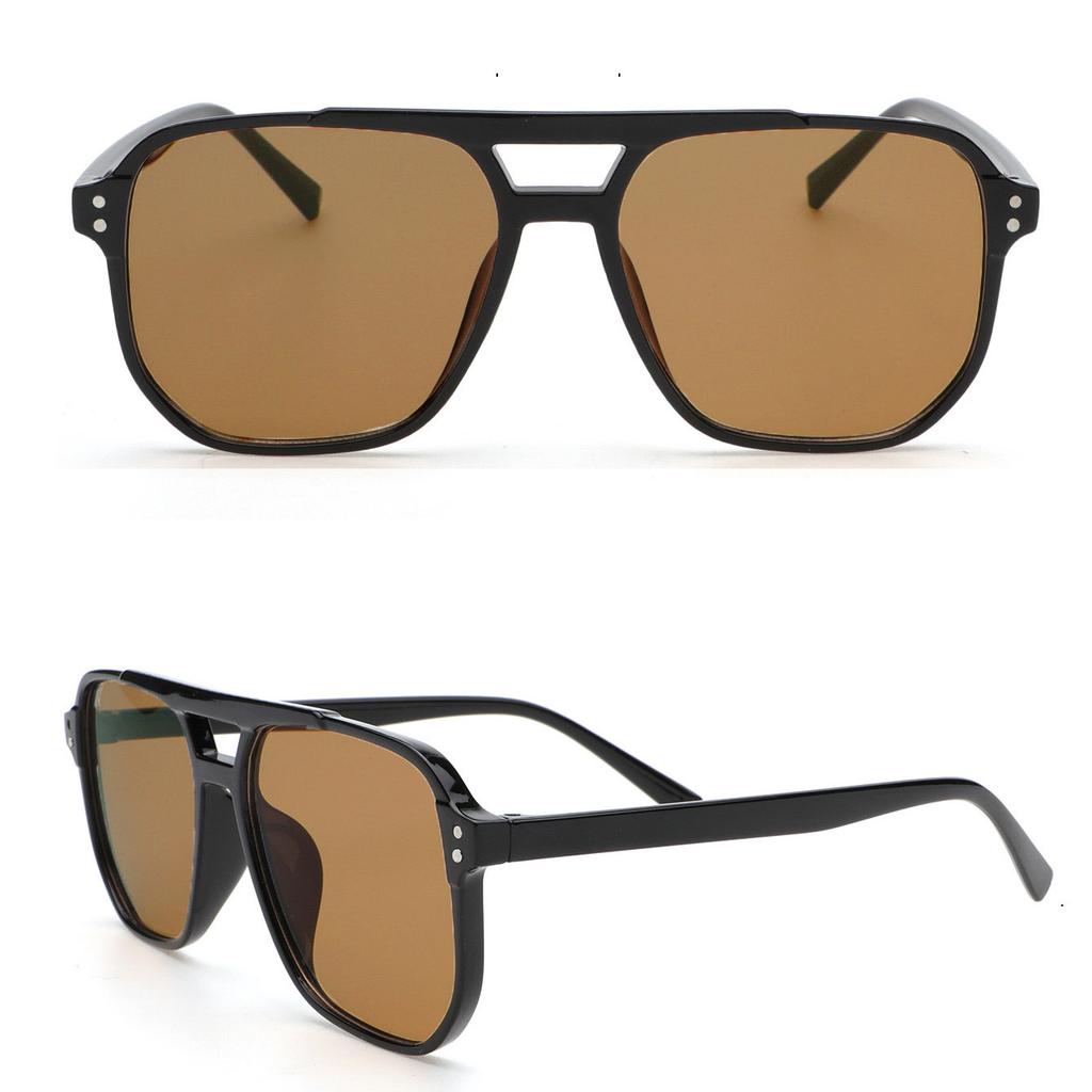 Classic Oversized Pilot Sunglasses Women Vintage Double Bridge Big Sun Shades Glasses Unisex Yellow Driving Eyewear UV400 Shades