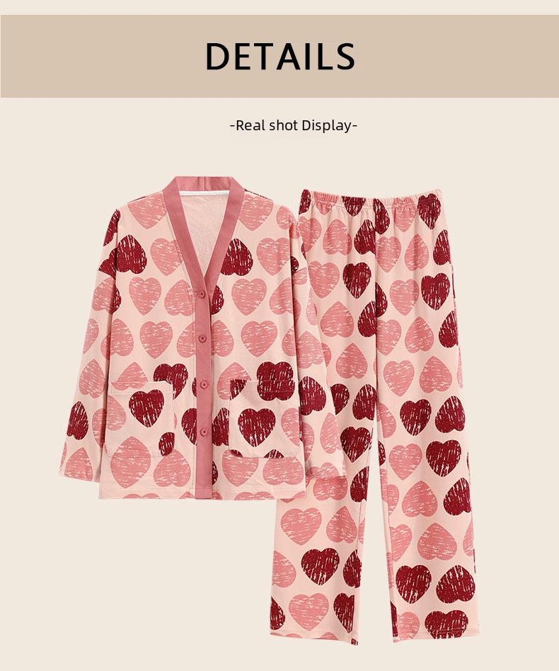 Girls' Cotton Kimono Pajama Set - Long-Sleeve Cardigan & Trousers with Cute Cartoon Design for Spring and Autumn