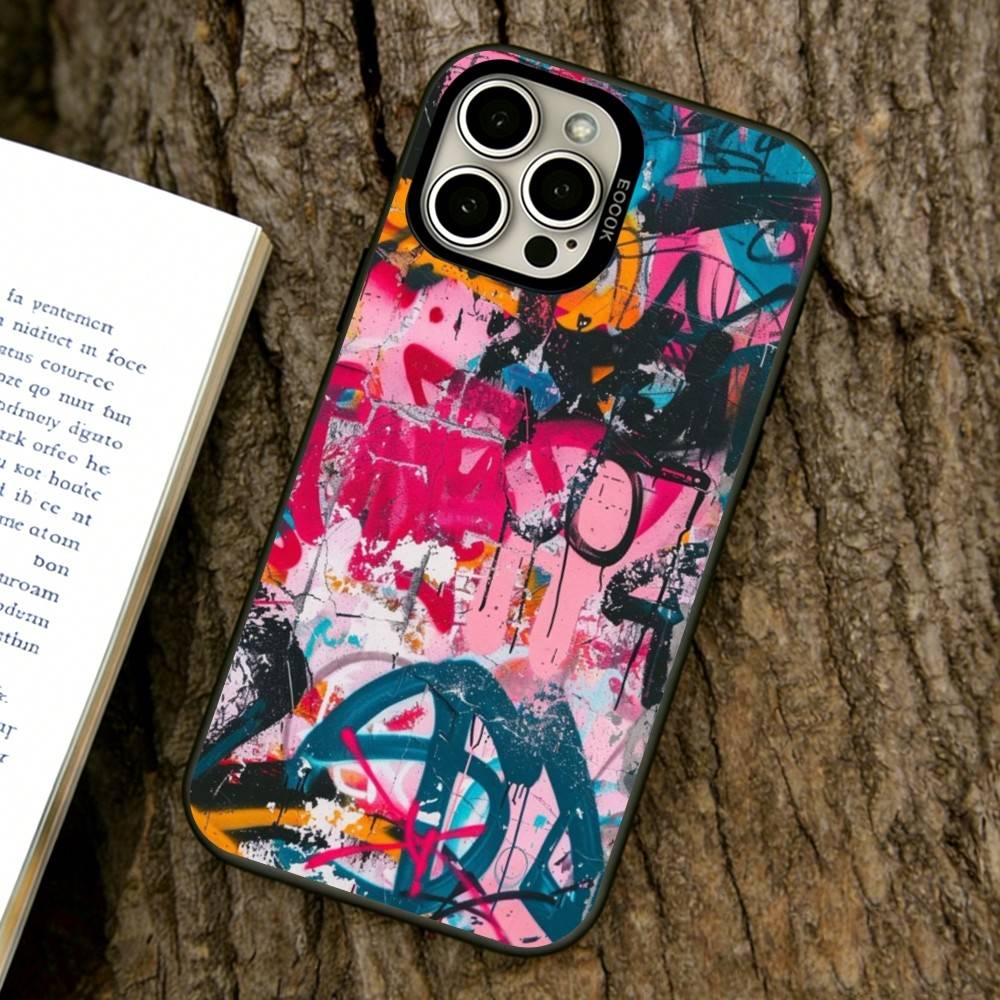 

Graffiti Art Phone Case For iPhone 17,16,15,14,13,12,11 Plus,Pro Max,XS,Colored Silver Plated Inside Cover iPhone16Plus