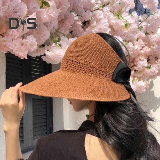 Women Summer Sun Hat Wide Brim Empty Top Hat Foldable Travel Beach Hat Outdoor Travel Sun Protection Hat