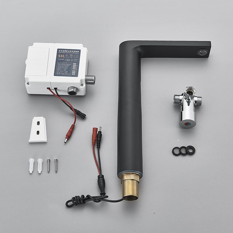 Luxus Mattschwarz Sensor Badezimmerarmatur Kalt- und Heißwasser Deckmontiert Hahn Kurz und Hoch Waschbeckenmischer