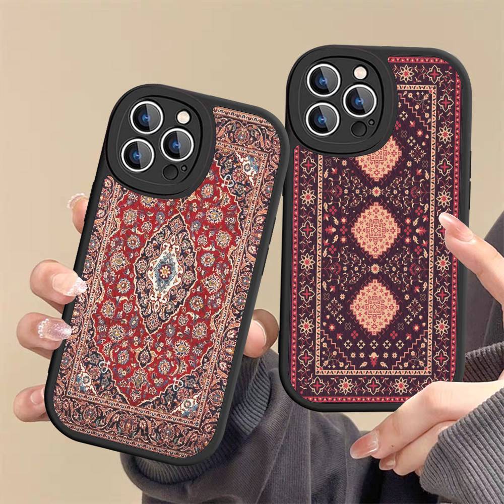 Persian Carpet Floral Pattern Phone Case For IPhone 16 15 14 13 12 11 Pro Max Plus Leather Shockproof Cover