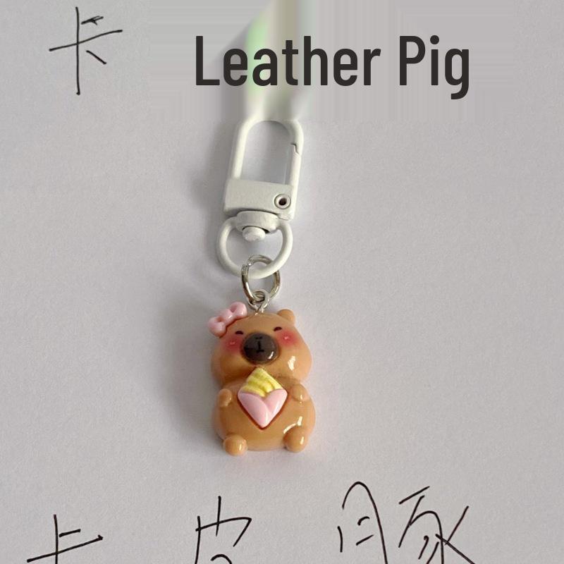 Capybara White Resin Cartoon Keychain - Small Pendant and Bag/Car Accessory