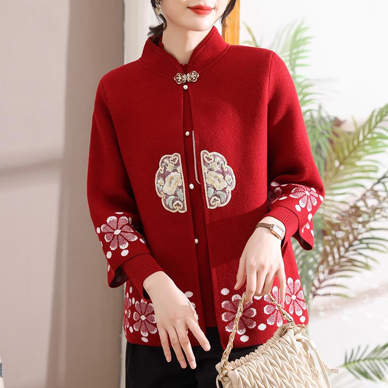 Mom Spring Short Coat Knitted Sweater Medium and Old Fashion Sweater Two-piece Set Middle-aged Top