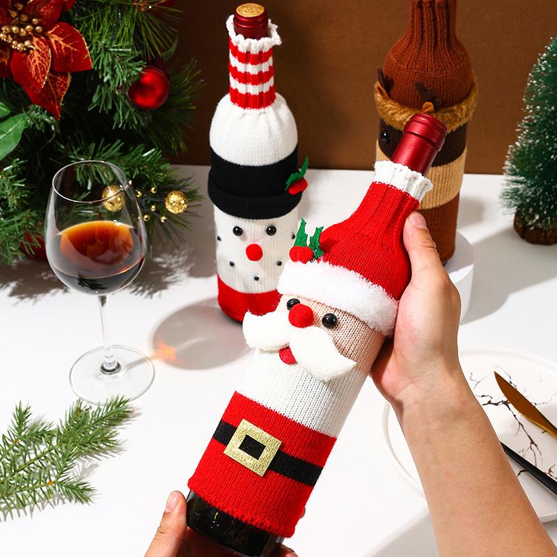 1/3PCS Christmas Wine Bottle Cover Set Santa Snowman Woven Wine Bottle Bags For Christmas Party Dinner Table Decorations Gifts