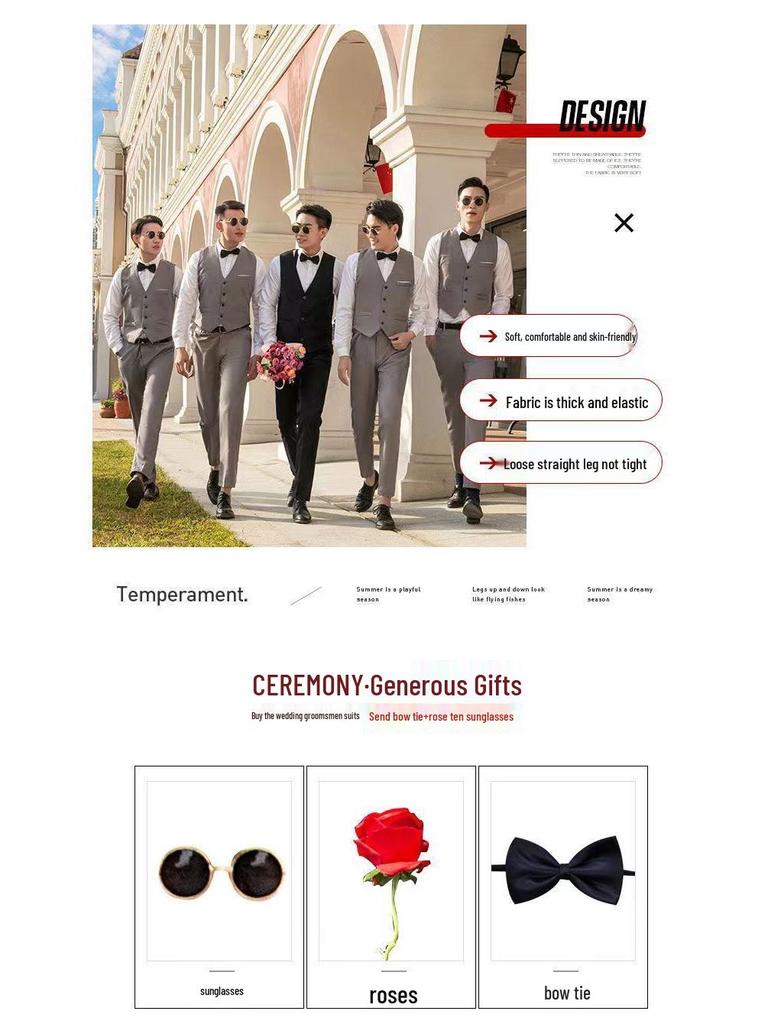 Westlicher Trauzeugen-Westenanzug: Dreiteiliges Set mit Hemd und Anzug, perfekt für Herbst-/Winterhochzeiten.