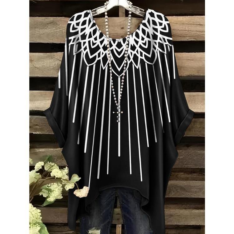 Women Vintage Plaid Stripe Printed Asymmetrical Hem O Neck Short Sleeve T Shirt Casual Fashion Street Top