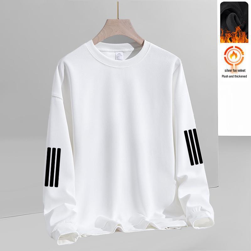 Men's Heavyweight 380g Round Neck Sweatshirt, Winter Loose Fit, Plus Velvet, Long Sleeve Pullover, Casual Versatile Base Layer