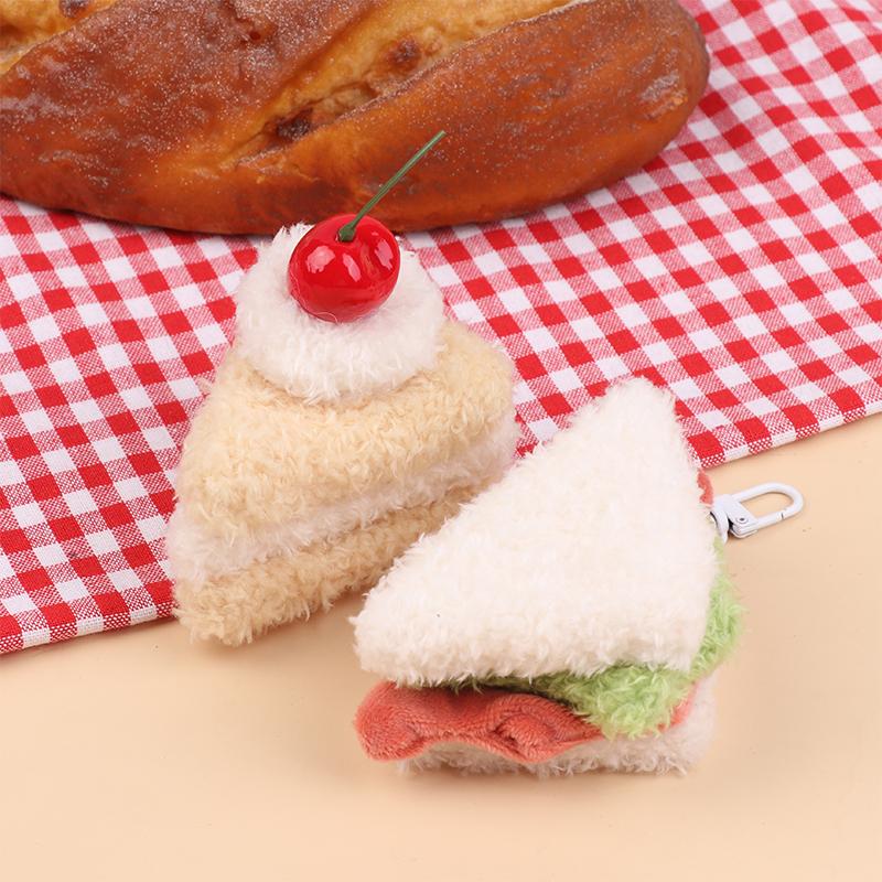 Kawaii Simulation Food Plush Keychain Creative Sandwich Hamburger Cake Keyring Bag Pendant Key Accessories Couple Gifts