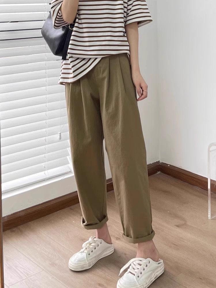 

Spring/Summer Wide-Leg Maternity Pants: New Style Straight Casual, Thin Fabric, Plus Size L (110-135 lbs) хаки