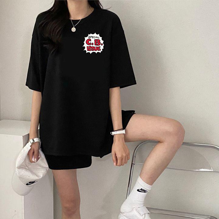Women summer Casual Sports Loose Short Sleeve Top & Shorts Letter Printed Cotton Outfit  Two Piece Clothes Set