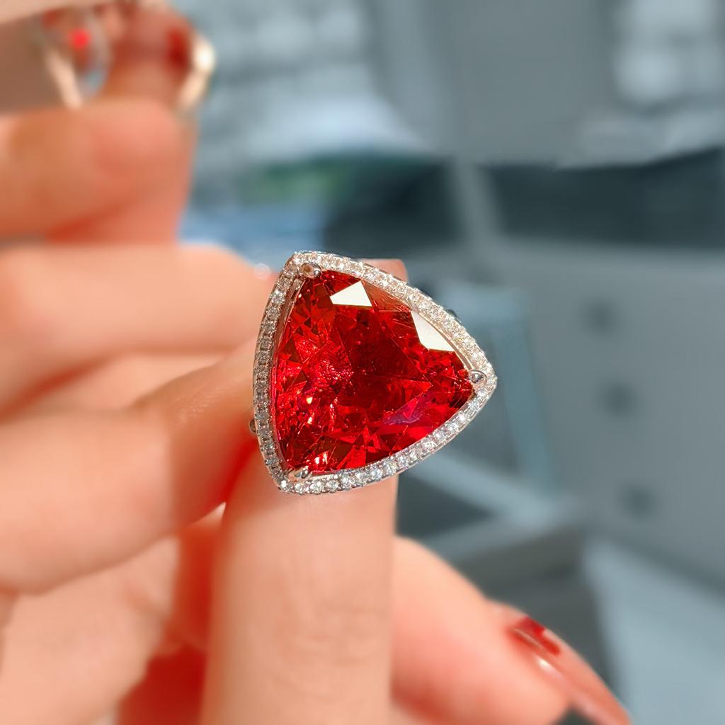 Bird'S Nest Cut Red Diamond Fat Triangle Ring Set Women'S Luxury Royal Sapphire Earrings Pendant