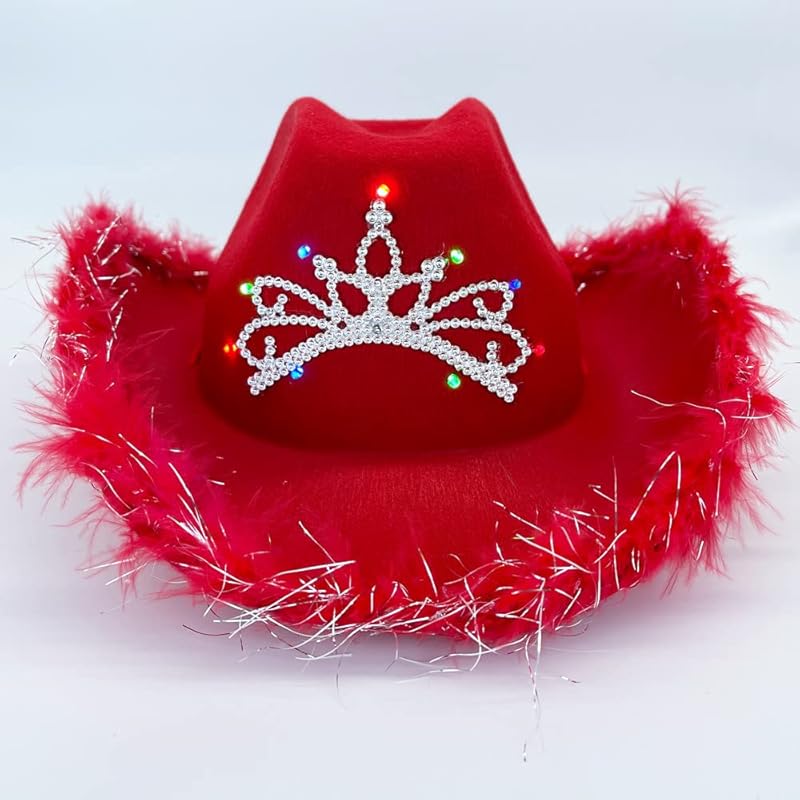 

Ковбойская светящаяся мигающая тиара-шляпа с отделкой из пайеток для веселого блестящего аксессуара для ковбойского костюма красный