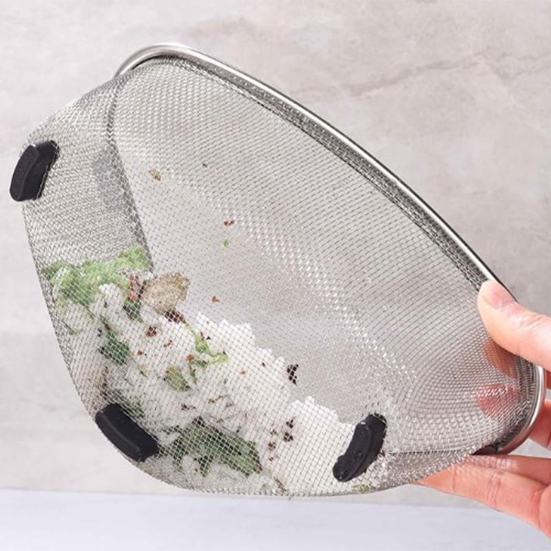 Coș de scurgere pentru chiuvetă de bucătărie, triunghi din oțel inoxidabil pentru alimente, coajă de legume, filtru de ouă, organizator de depozitare, raft de bucătărie, rack de scurgere