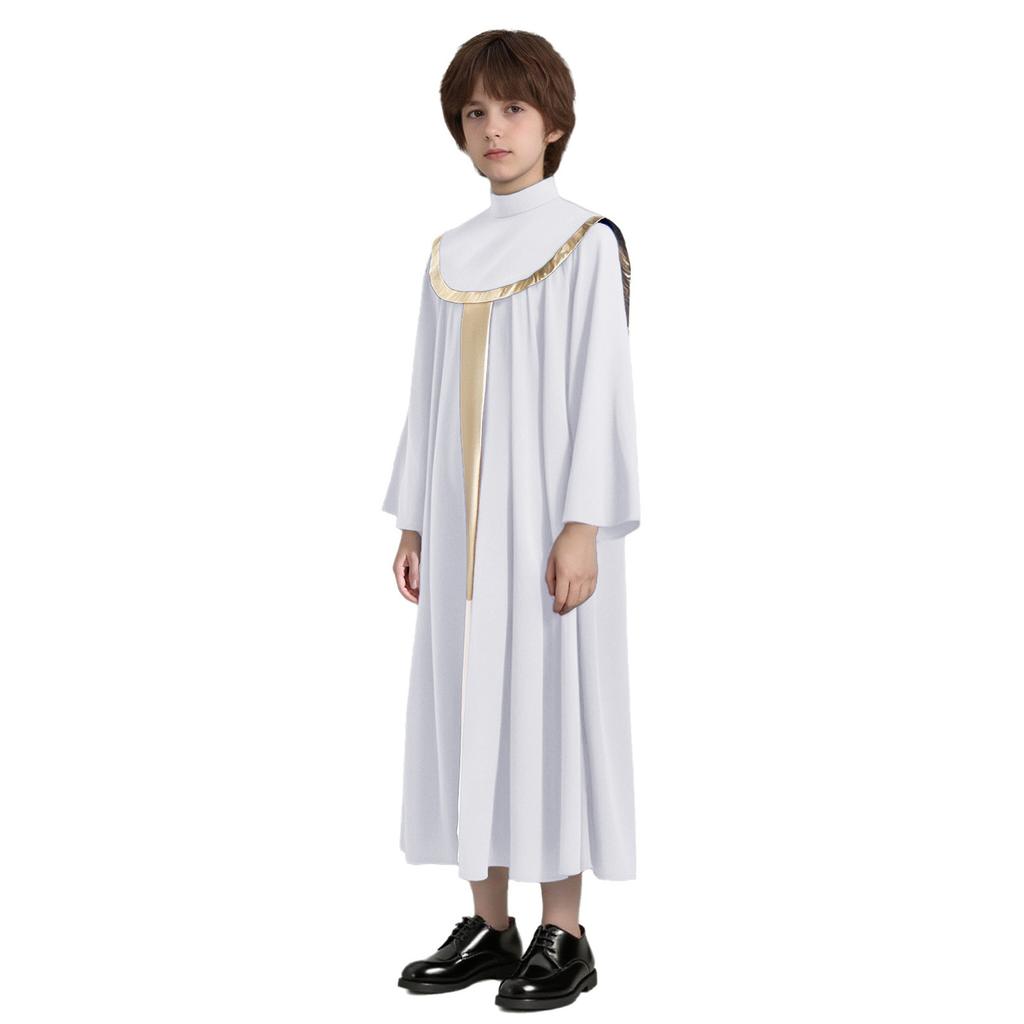 Jungen Mädchen Gottesdienstrobe Metallic Colorblock Patchwork Plissiertes Gewand mit unsichtbarem Reißverschluss hinten