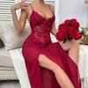 Sexy Chiffon Deep V Nightgown Lace Side Slit Extended Cami Women's Comfortable Loungewear 665 Flowy Feminine Sleepwear Perfect for Relaxing Evenings